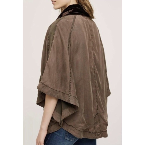 Anthropologie Hei Hei Brown Button Up Cape Coat 3/4 Sleeve Woman's XS - Picture 2 of 5